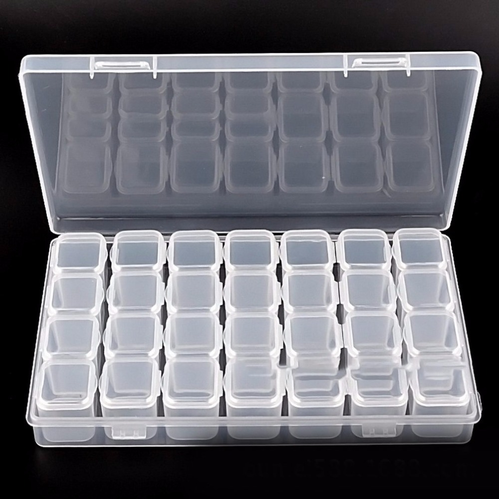 28 Grid Slot Empty Storage Box Clear Nail Rhinestones Storage Case Manicure Tool 