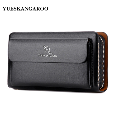 KANGAROO Brand Men Clutch Bag Fashion Leather Long Purse Double Zipper Business Wallet Black Brown Male Casual Handy Bag ► Photo 1/6