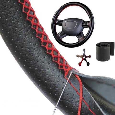 DIY Steering Wheel Covers 38CM Braid On Soft Leather Car Universal Steering Wheel Cover With Needle and Thread ► Photo 1/6