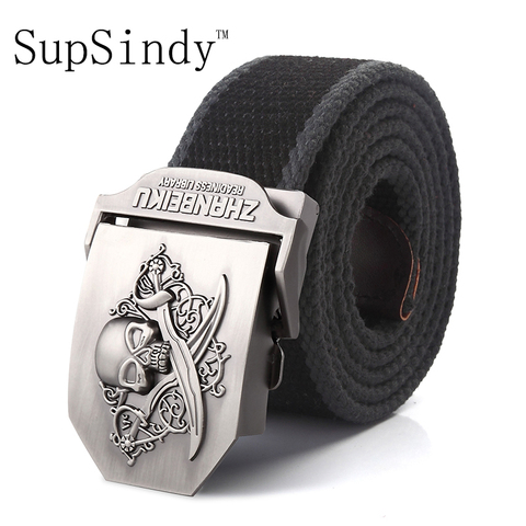 SupSindy canvas belt Pirate Skull Alloy buckle military men belt Army tactical belts for Men best quality Male strap Army green ► Photo 1/6