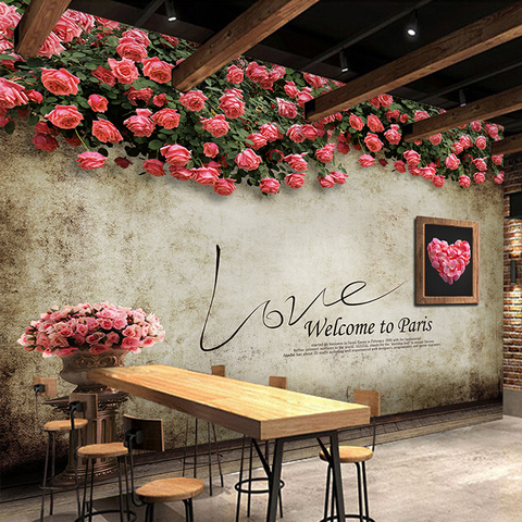 Custom 3D Photo Wallpaper Romantic Rose Flower Vine Backdrop Mural Retro Cafe Restaurant Living Room TV Background Wall Paper 3D ► Photo 1/1