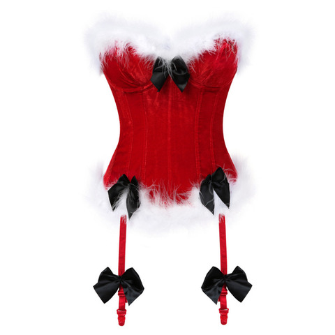 Women Sexy Christmas Costumes Santa Claus Corset Top Overbust Red Velvet Bustier Bodyshaper Lingerie Showgirl Clothing S-2XL ► Photo 1/6