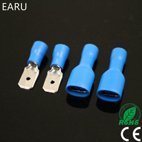 100pcs 50pairs 6.3mm 16-14AWG Female Male Electrical Wiring Connector Insulated Crimp Terminal Spade Blue FDFD2-250 MDD2-250 ► Photo 1/6