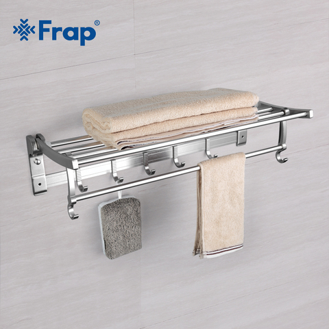 Frap Modern Style Wall Mounted Space Aluminum Silver Surface Towel Bars Towel Hanger Adjustable Towel Rack with Hooks F808 ► Photo 1/6