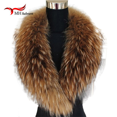 Natural Color Raccoon Fox Real Fur Collar Scarf Genuine Big Size Scarves Warp Shawl Neck Warmer Stole Muffler with Clip Loops #6 ► Photo 1/5