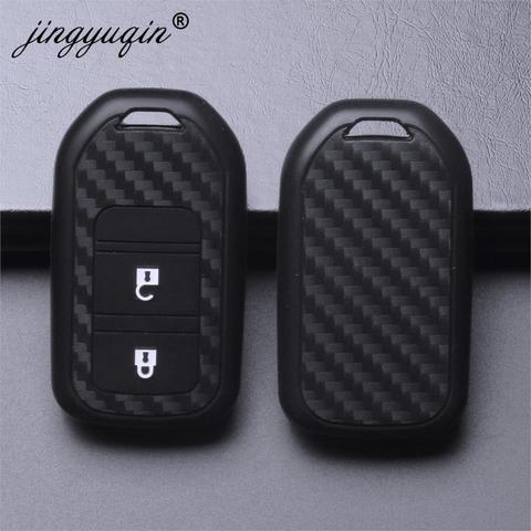 jingyuqin Silicone Carbon Car Key Cover Fiber Case For Honda Vezel city civic Jazz BRV BR-V HRV Fit Remote Key Jacket Car-stying ► Photo 1/3