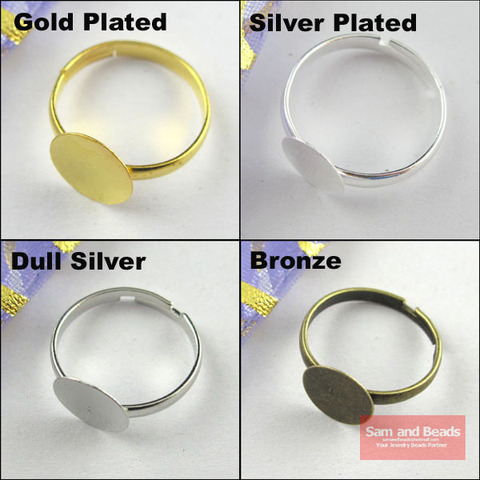 40pcs 10mm Pad Diy Silver Gold Bonze Nikel Ring Base Anillo Adjustable Ring Blanks Glue On Cabochon Rings Findings ► Photo 1/1