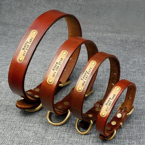 Personalized Dog ID Collar Genuine Leather Small Medium Dogs Cat Collar Custom Pet Name And Phone Number Free Engraving ► Photo 1/6