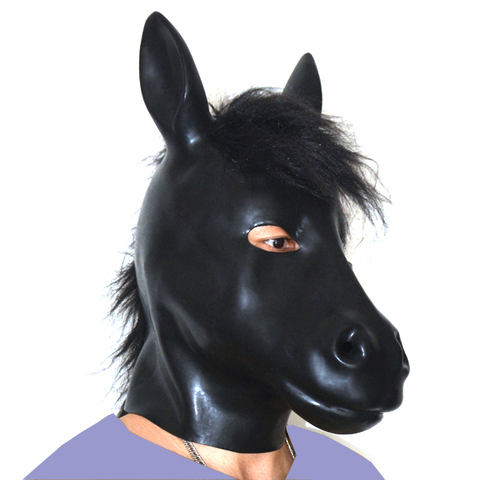 Latex rubber fetish  mask with back zipper plus thickness 1mm HORSE slavehood 100% natural  have blind version ► Photo 1/4