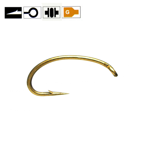 Bimoo 50pcs Golden Fly Tying Hook for Scud Nymph Caddis Midge Shrimp Fly Tying Fish Hooks Size #10 #12 #14 #16 ► Photo 1/5