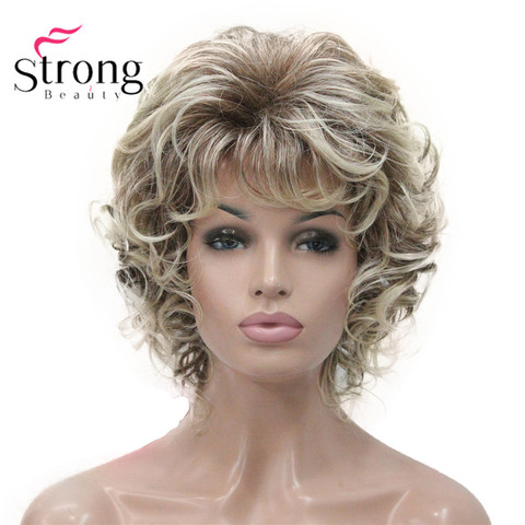 StrongBeauty Short Wig Soft Tousled Curls Blonde Highlights Full Synthetic Wigs COLOUR CHOICES ► Photo 1/5