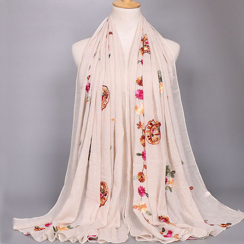 2022 Women Fashion Plain Beige Stitch Cashew Floral Viscose Shawl Long Soft Wrap Neck Snood Pashmina Headband Muslim Hijab Sjaal ► Photo 1/6