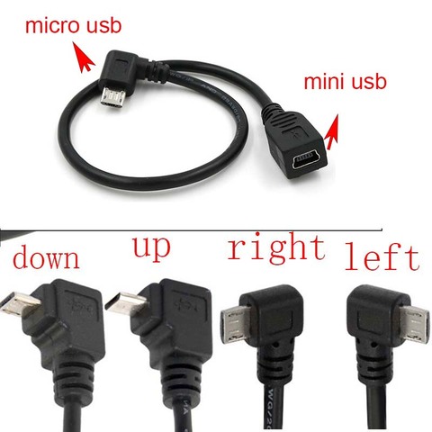90 Degree 4x Angle Micro Male to Mini Female USB Adapter Converter Data Charger Cable CORD new  up down right left ► Photo 1/5