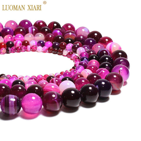 Wholesale Natural Stone Beads For Jewelry Making Stripes Rose Red Agat DIY Bracelet Necklace Round Crystal  4 6 8 10 12 mm 15'' ► Photo 1/6