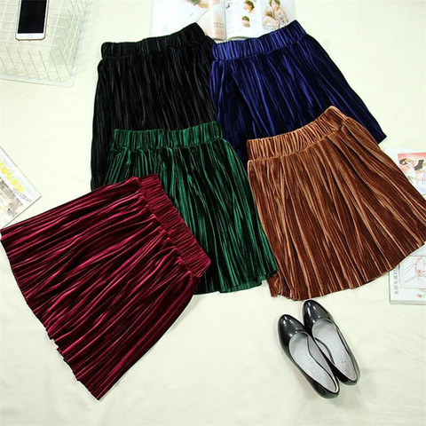 England Style 2022 Autumn women velvet solid pleated mini skirt Plus Size Velour skirt M-6XL ► Photo 1/1