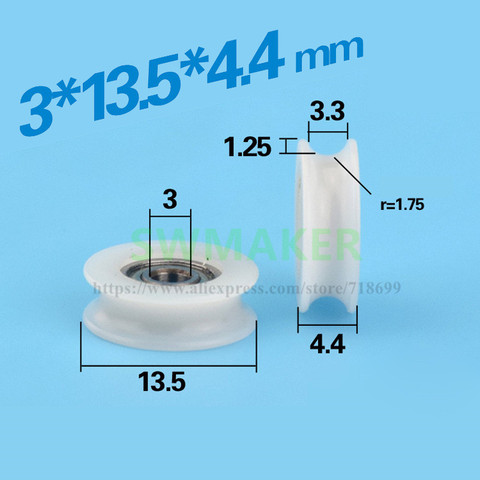 3*13.5*4.4mm, rope, wire pulley, U groove, plastic bearing pulley, POM ► Photo 1/2