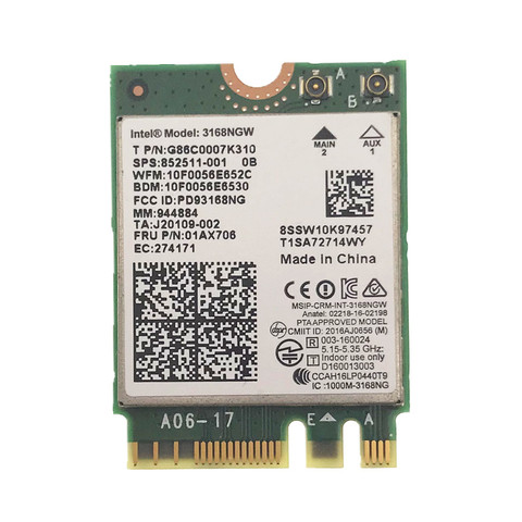 For Lenovo Dual Band 2.4G/5Ghz Wireless adapter For Intel 3168NGW AC NGFF WIFI 802.11ac 433M Wi-Fi + Bluetooth Card FRU:01AX706 ► Photo 1/2