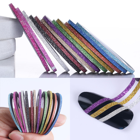 12 Rolls 2mm Matte Glitter Nail Striping Tape Line Rainbow Multi Color Styling Tool Sticker Decal  DIY Decoration ► Photo 1/6