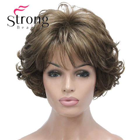 StrongBeauty Short Wig Soft Tousled Curls Brown Highlights Full Synthetic Wigs COLOUR CHOICES ► Photo 1/6