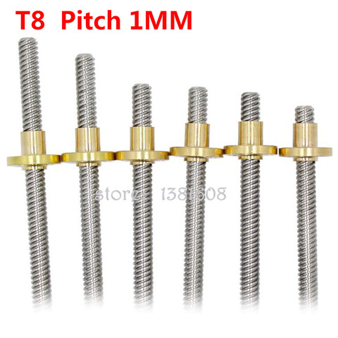 1PC 304 Stainless Steel T8 Lead Screw Dia 8mm Pitch 1MM Lead 1MM Length 100-600mm with Brass copper Nut for 3D Printer & CNC ► Photo 1/5