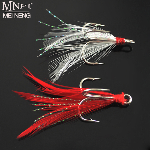 MNFT 10PCS Three Hook Fish Fly Lure Bulk Feather Treble Hooks Bait