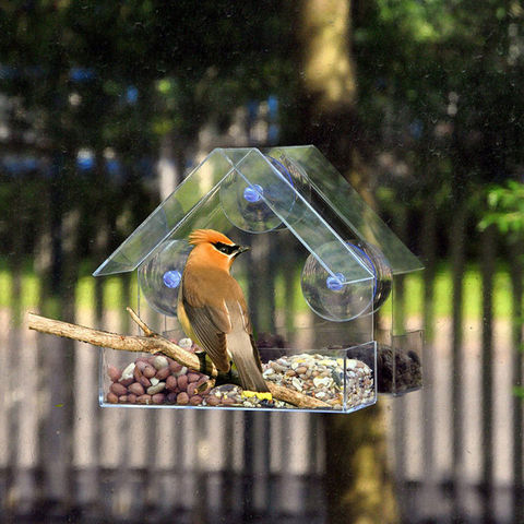 Clear Glass Window Viewing Bird Feeder Hotel Table Seed Peanut Hanging Suction Alimentador Adsorption House Type Bird Feeder ► Photo 1/5