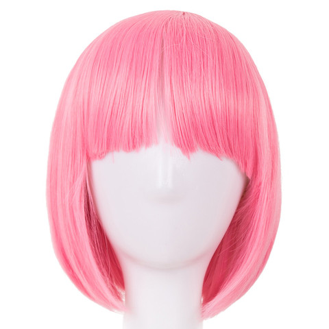 Pink Wig Fei-Show Synthetic Heat Resistant Short Wavy Hair Peruca Pelucas Costume Cartoon Role Cos-play Bob Student Hairpiece ► Photo 1/3