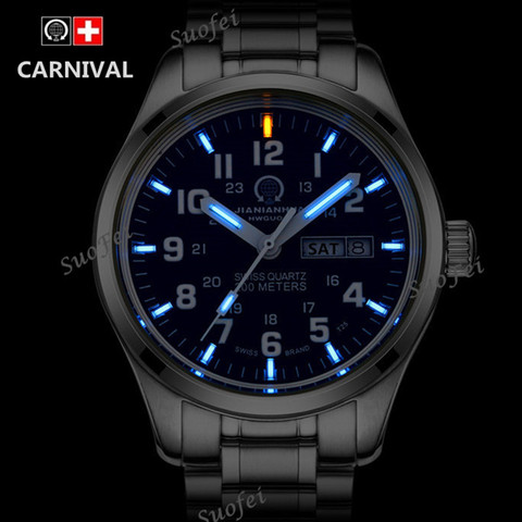 Double calendar Date T25 Tritium Luminous Quartz military watch waterproof 200M Sapphire Brand Watches Mens full steel relojes ► Photo 1/6
