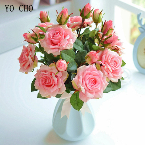 YO CHO Bride Wedding Bouquet Real Touch Rose Flower Artificial Silk Rose Marriage Supplies DIY Home Wedding Party Flower Decor ► Photo 1/6