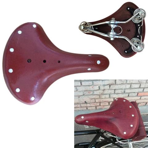 Vintage Genuine Leather Bicycle Saddle Seat Comfortable Riding Cushions Spring Bike Saddle Bicycle Part Replacement Vintage Seat ► Photo 1/6