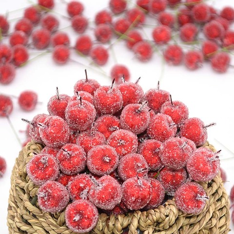 30Pcs 2cm Artificial Mini Apple Fake Fruit Glass Berries Pomegranate Red Cherry Bouquet Stamen Christmas Decorative ► Photo 1/6