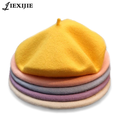 2022 winter Cheap 100% Wool Solid Color Beret Caps Female Bonnet Women caps Lady Painter All Matched Warm Walking Hat Wholesale ► Photo 1/6