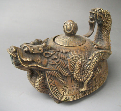 Collectible Chinese Bronze Handwork Carved Elephant teapot & Lid