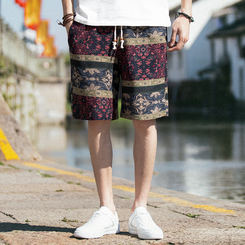 Beach Shorts Men Summer Hawaii Men linen Shorts Loose Straight