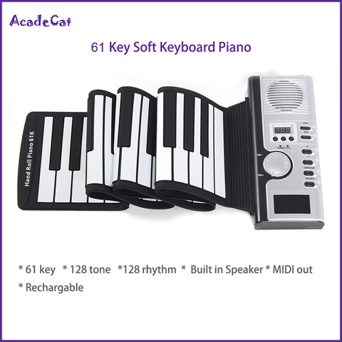 Black Plastic Flexible 61 Keys Roll-up Piano Keyboard, For Music
