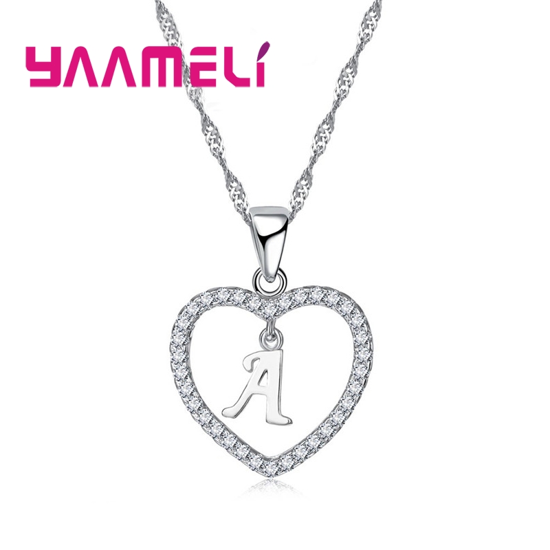 Buy Online Romantic Heart Design 26 Letters Necklace Pendant Super Shiny Cubic Zirconia 925 Sterling Silver For Women Girls Gift Alitools