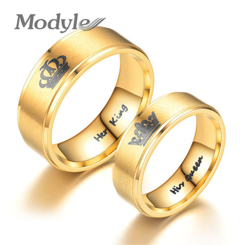 Modyle 2022 New Gold Color King And Queen Stainless Steel Crown Couple Rings For Couples Love Promise Rings For Woman ► Photo 1/6