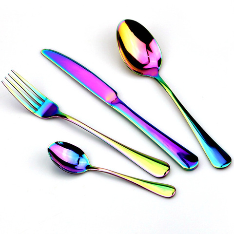 Promotion Dinnerware Set Stainless steel Colorful Rainbow Gold Knife Fork Teaspoon Dishwasher Safe Silverware Set Cutlery Box ► Photo 1/6
