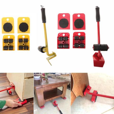 Furniture Mover Tool Set Furniture Transport Lifter Heavy Stuffs Moving Tool 4 Wheeled Mover Roller+1 Wheel Bar Hand Tools Set ► Photo 1/6