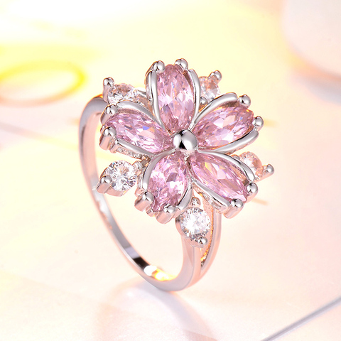 Elegant Fashion Sakura Princess Engagement Rings for Bride Jewelry Romantic Cherry Blossom Zircon Lady Rings ► Photo 1/6