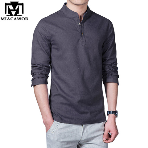 MIACAWOR New Cotton Linen Men Shirt Long-Sleeve Casual Shirt Slim Fit Chemise Homme Camisa Masculina Plus Size 5XL MC264 ► Photo 1/6