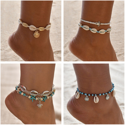 Vintage Handmade Shell Beads Sea Turtle Anklets For Women Girl New Multi Layer Anklet Leg Chain Bracelet Bohemian Summer Jewelry ► Photo 1/6