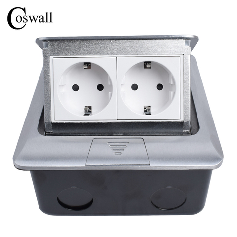 Coswall All Aluminum Panel EU Standard Pop Up Floor Socket 2 Way Electrical Outlet Modular Combination Customized Available ► Photo 1/4