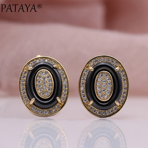 PATAYA New Black Ceramic Long Earring Women Fashion Unique Noble Fine Jewelry 585 Rose Gold White Natural Zircon Dangle Earrings ► Photo 1/6