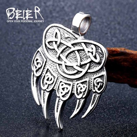 Beier stainless steel Amulet Viking Slavic God Symbol Warding Veles Bear Paw with lucky knot Pendant Necklace Jewelry LLBP8-291R ► Photo 1/6