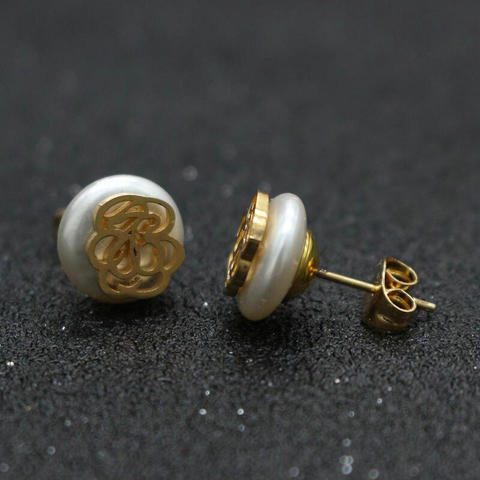 Cute Bear New Noble Design Women Stud Earrings Stainless Steel Flower Imitation Pearl Earrings for Women Wedding Jewelry Gift ► Photo 1/6