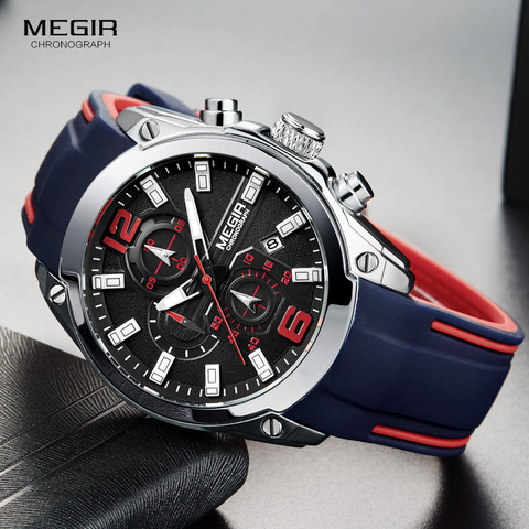 Megir Men's Chronograph Analog Quartz Watch with Date, Luminous Hands, Waterproof Silicone Rubber Strap Wristswatch for Man ► Photo 1/6