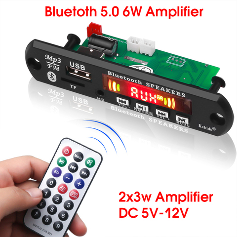 KEBIDU Hands-free MP3 Player Decoder Board 5V 12V Bluetooth 5.0 6W amplifier Car FM Radio Module Support FM TF USB AUX Recorders ► Photo 1/6