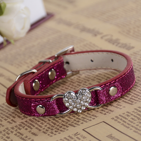 Fashion Glitter Leather Dog Collar Bling Small Pet Products For Dogs Rhinestone Dog Accessories Adjustable Buckle RED PINK ► Photo 1/6