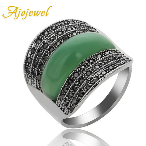 Ajojewel Original Jewelry Green/Black/Red Stone Geometric Vintage Rings For Women With Black Rhinestones Bijoux ► Photo 1/6